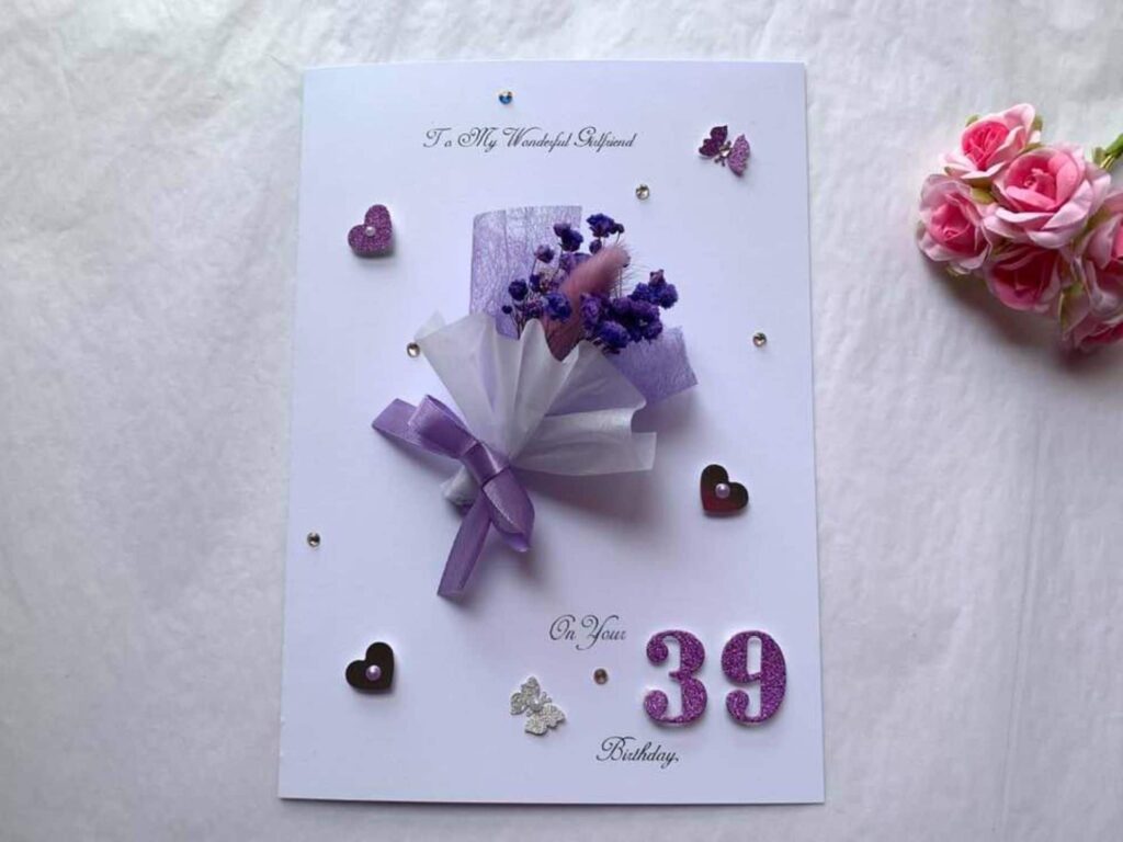 Personalised Handmade Birthday Card, Mini Dried Flower Bouquet Card with Box C429