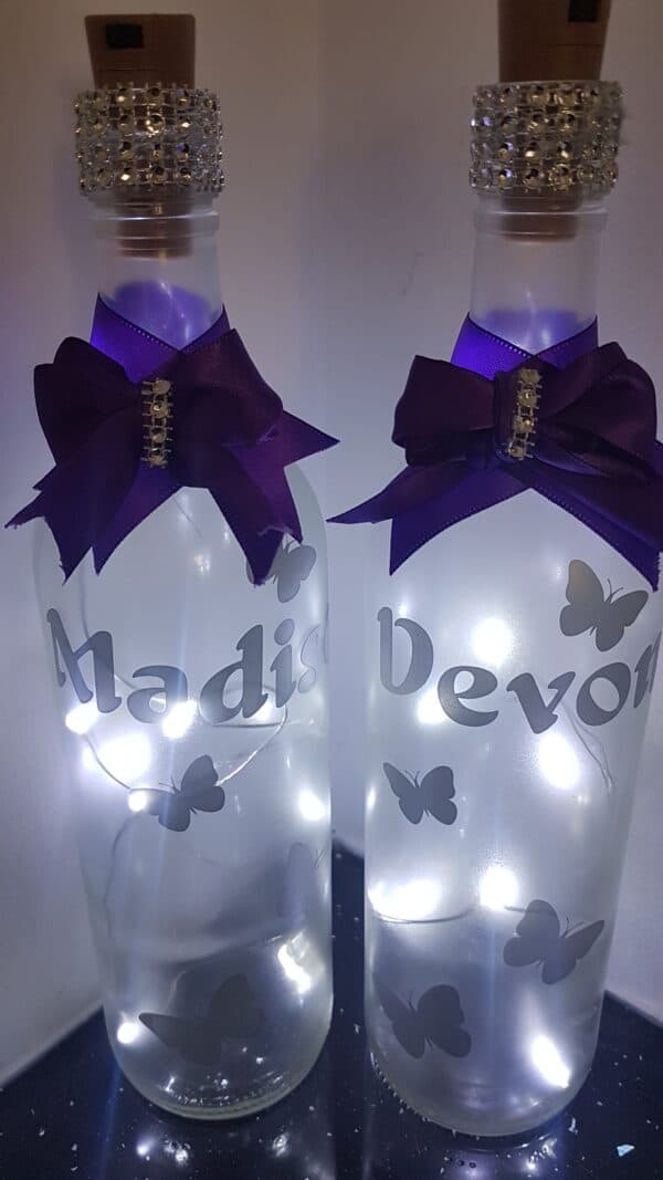 Personalised butterfly frosted light up bottle. - main product image