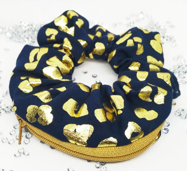 Large navy animal print zipper stash Scrunchie - product image 4