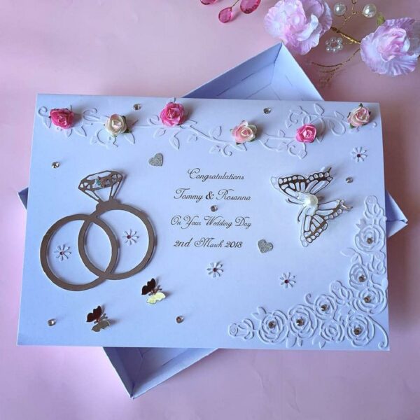 Personalised Handmade Wedding Card, Luxury 3D Flower Card with Box C300 - main product image