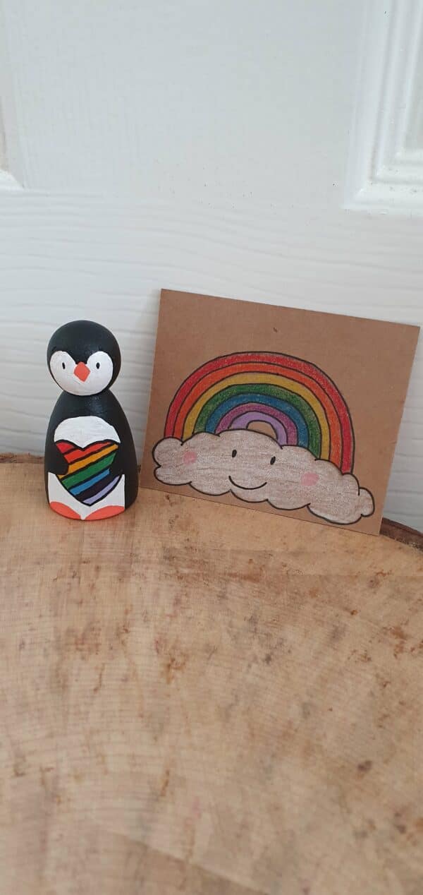 Rainbow heart penguin pegdoll, - main product image