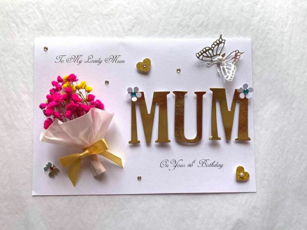 Luxury Personalised Handmade Birthday Card, Mini Dried Flower Bouquet Card with Box C423