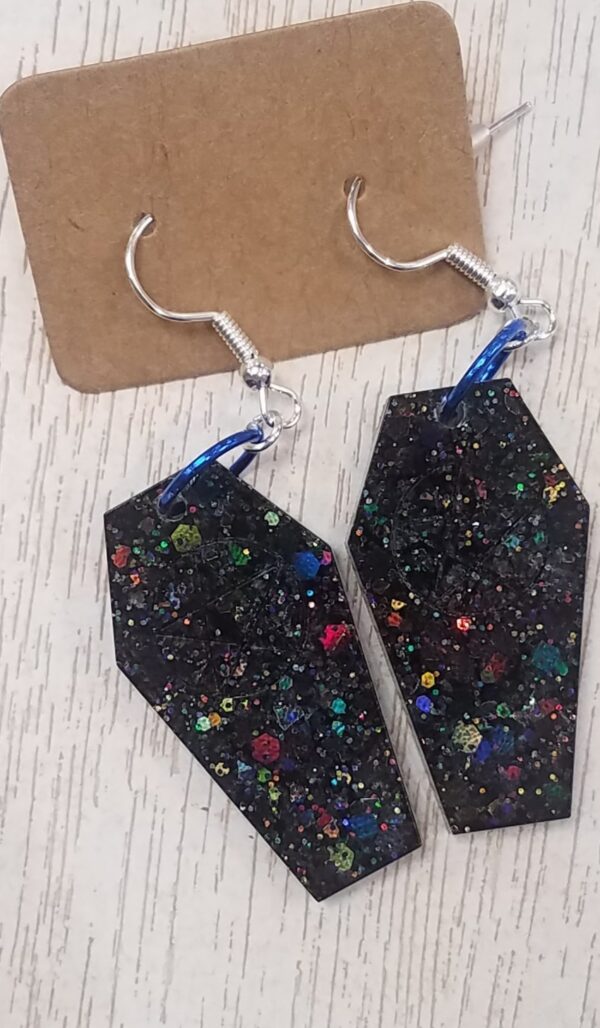 Sparkly coffin dangly earrings - product image 2