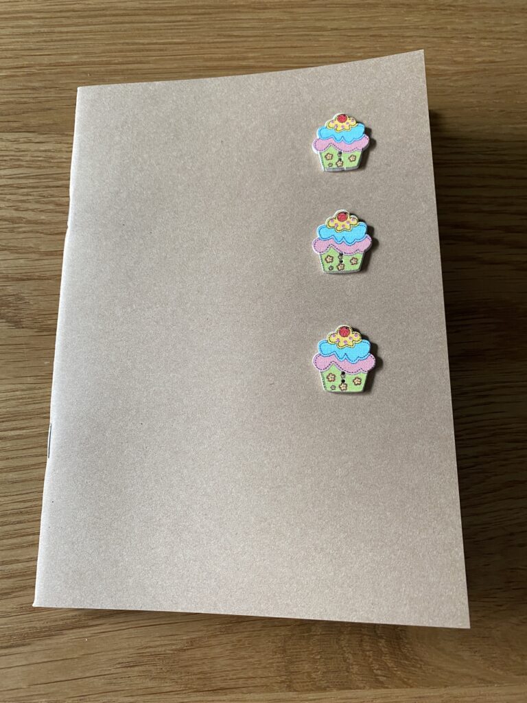 Unique Design Beige A5 Notebook/Journal/Sketchbook with Cupcake Button Embellishment