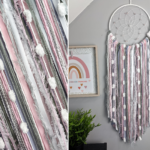 Large Personalised Dreamcatcher Pink Grey White Handmade Gift Bedroom Nursery Baby Wall Hanging