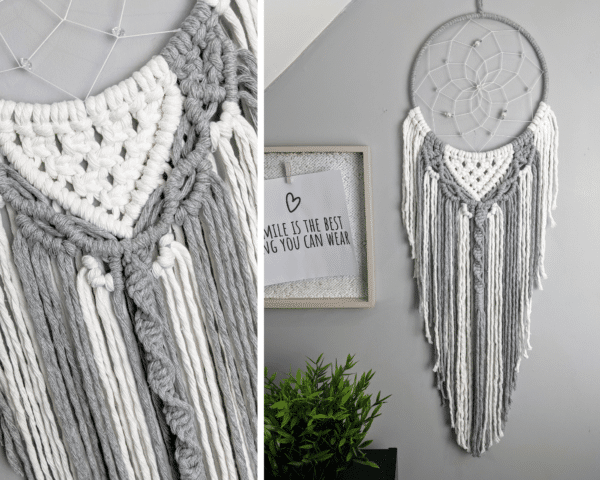 Macrame, Dreamcatcher, Boho, Dream Catcher, grey, white, Macramé - main product image