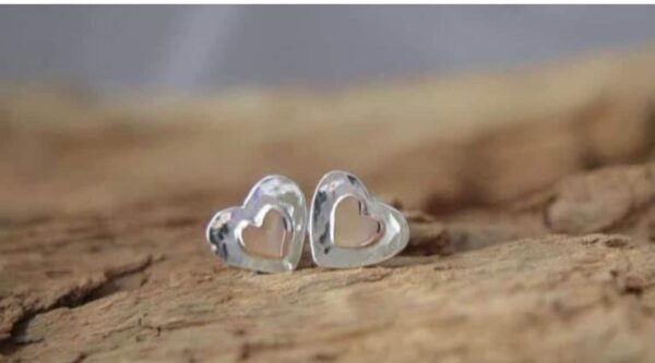 Sterling Silver and Rose Gold Heart Studs - main product image