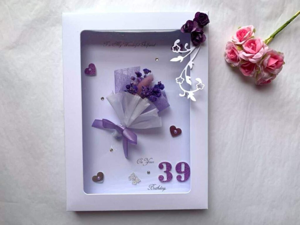Personalised Handmade Birthday Card, Mini Dried Flower Bouquet Card with Box C429