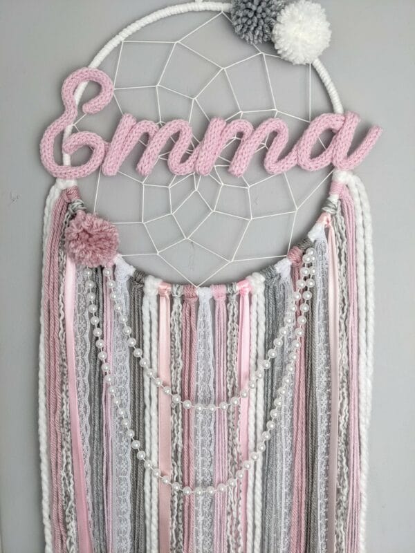 Personalised Dreamcatcher Wall Hanging Nursery Baby Girly Pink Lace Handmade Gift - product image 3