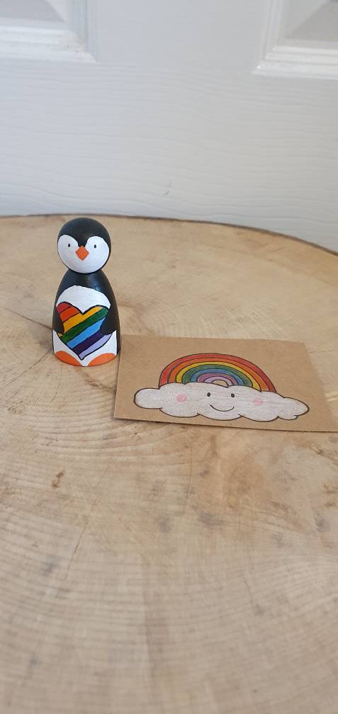 Rainbow heart penguin pegdoll, - product image 2