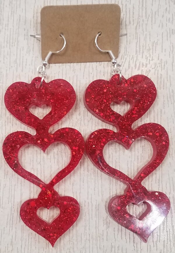 Red sparkly heart drop earrings - product image 2