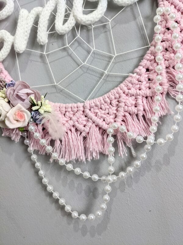 Personalised Mandala Wreath Dreamcatcher Wall Art Macrame wall hanging flowers feathers Boho decor - product image 3