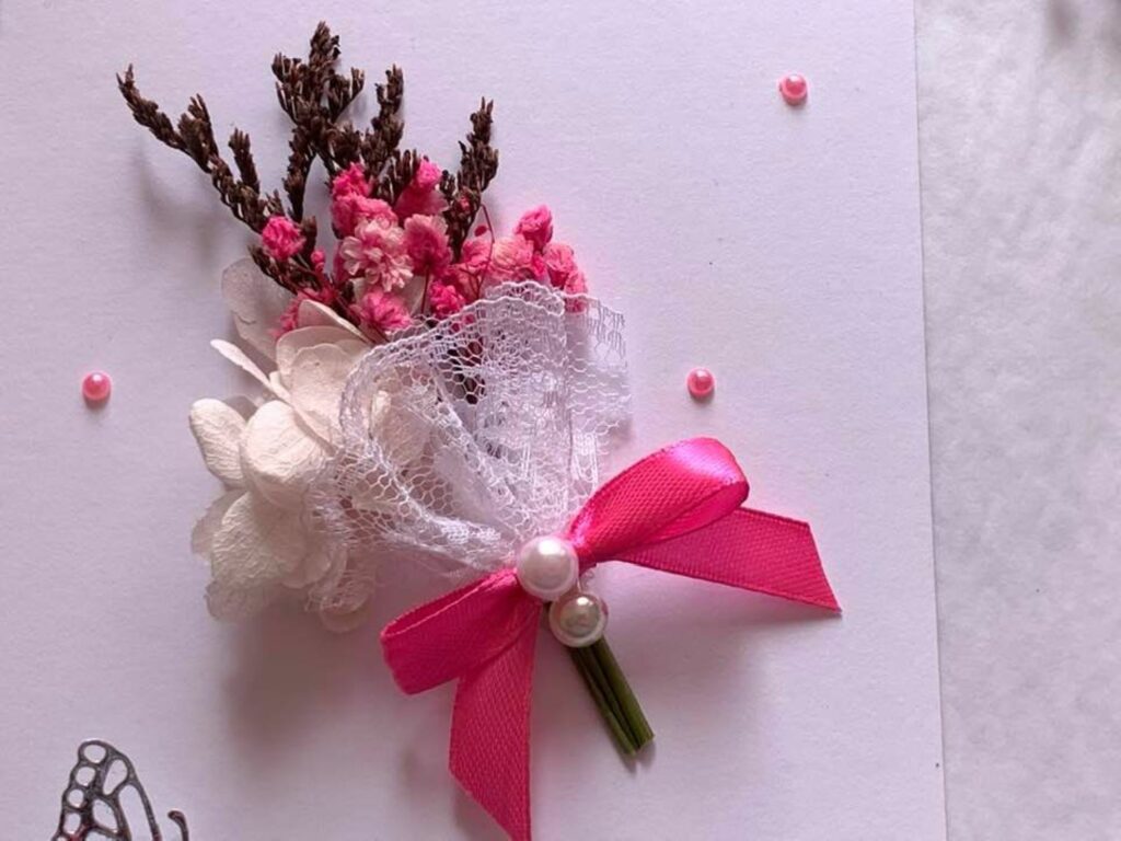 Luxury Personalised Handmade Birthday Card, Mini Dried Flower Bouquet Card with Box C002