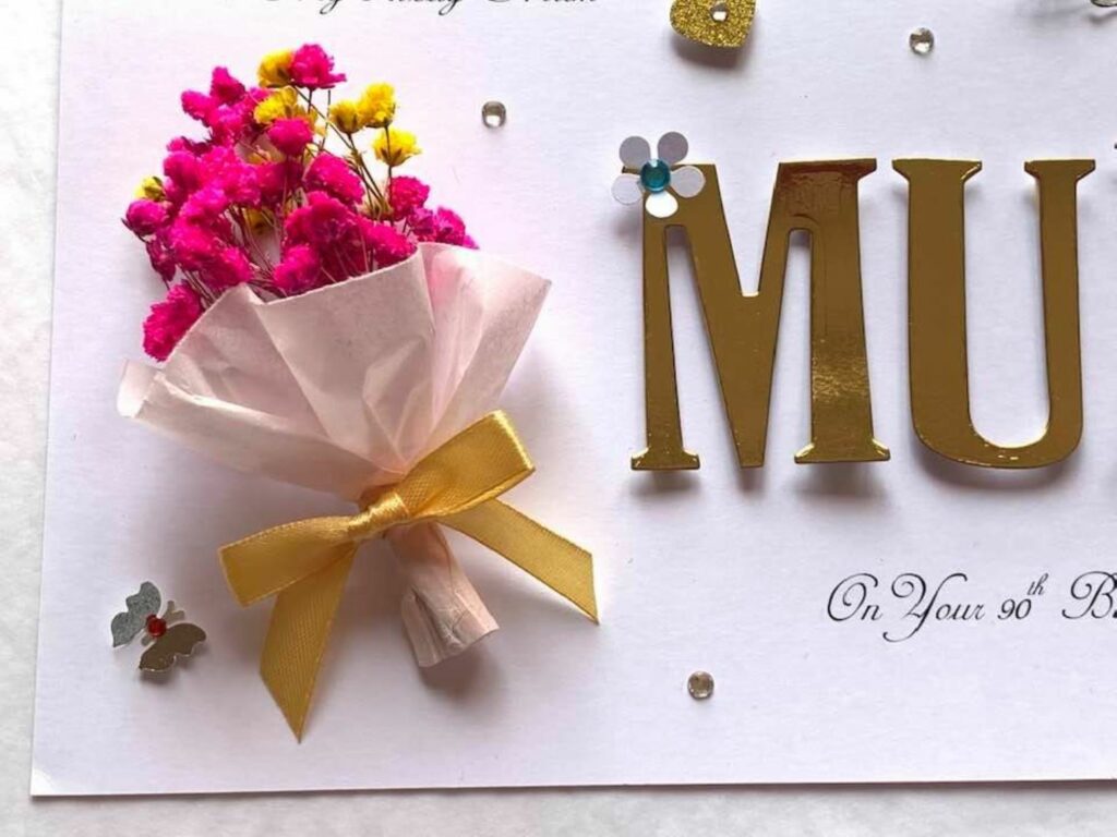 Luxury Personalised Handmade Birthday Card, Mini Dried Flower Bouquet Card with Box C423