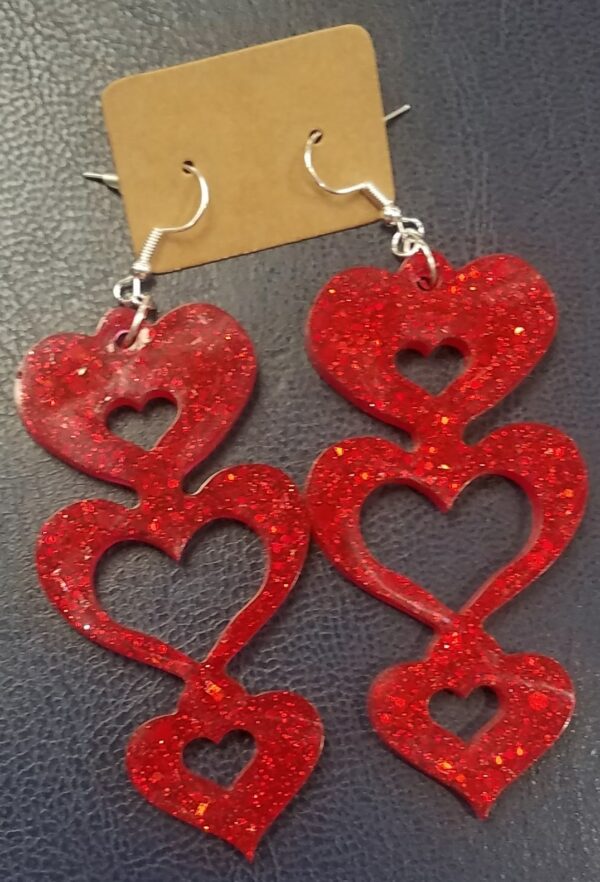 Red sparkly heart drop earrings - main product image