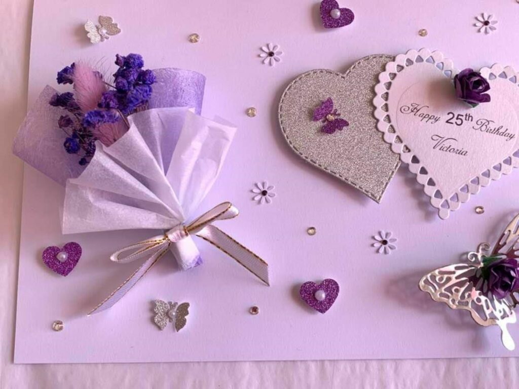 Handmade Personalised Card, Dried Flower Card, Mini Bouquet Card with Box C430