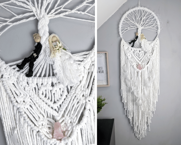 Macrame bride and groom wall hanging gift wedding cotton anniversary rose quartz - main product image