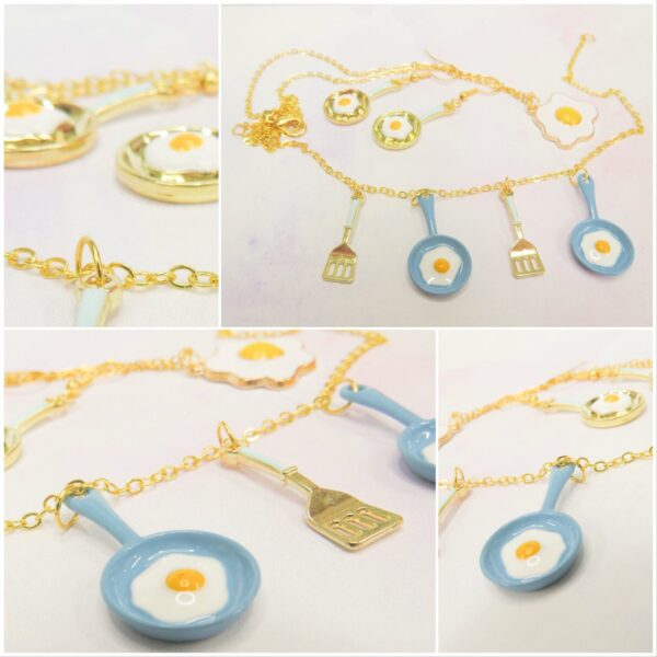 Fried egg jewellery set -gift set- kawaii- egg – cute – adorable- gold- gift - product image 4