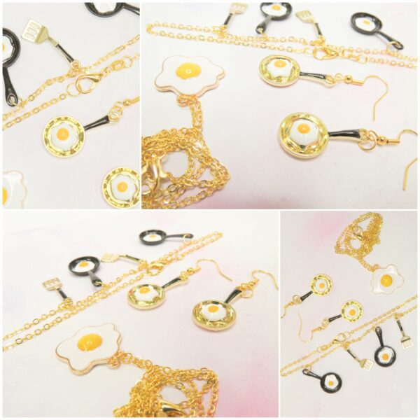 Fried egg jewellery set -gift set- kawaii- egg – cute – adorable- gold- gift - product image 2