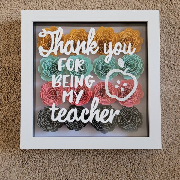 ‘Thank you for being my teacher’ Handmade Personalised Shadow Box With 3D flowers - main product image