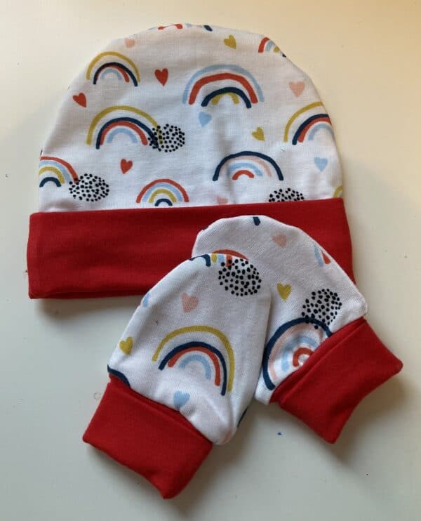 Rainbow Newborn hat and scratch mitts set - main product image