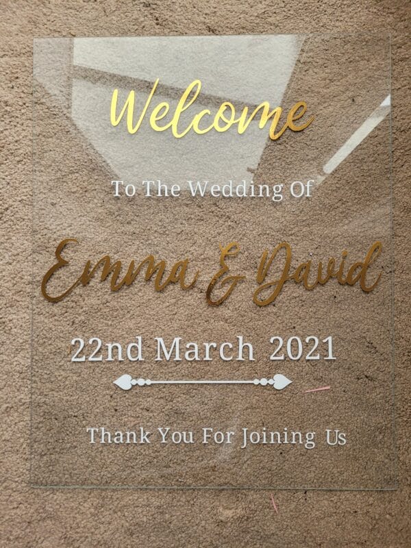 Handmade Personalised Glass ‘Welcome to the Wedding off…’ Sign - main product image