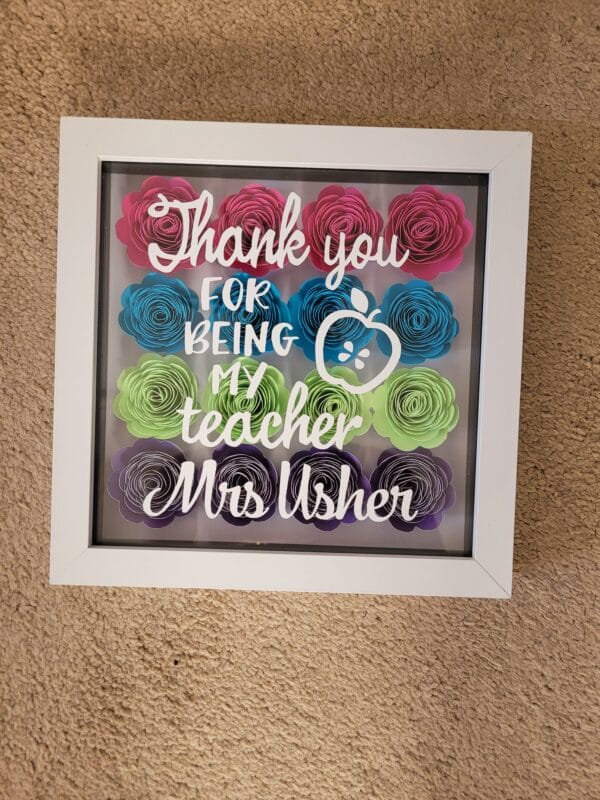 ‘Thank you for being my teacher’ Handmade Personalised Shadow Box With 3D flowers - product image 3