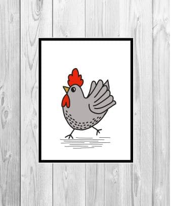 Cute grey chicken , farmhouse style A4 Print - main product image