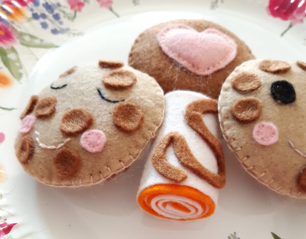 Handmade felt set of cookies and cake play food - product image 2