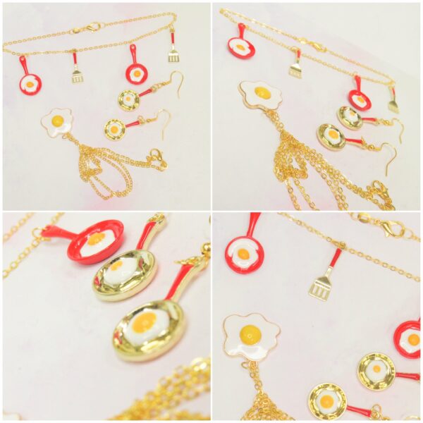 Fried egg jewellery set -gift set- kawaii- egg – cute – adorable- gold- gift - product image 3