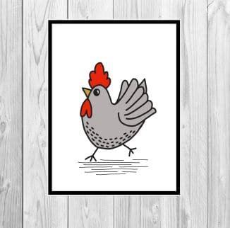 Cute grey chicken , farmhouse style A4 Print - product image 2