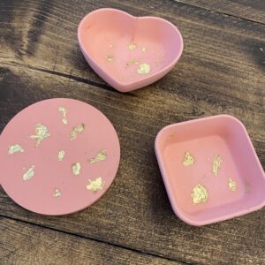 Trio of Coaster and Trinket Pots in Pink with Gold Leaf