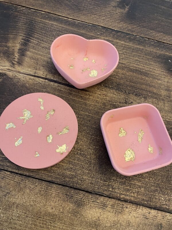 Trio of Coaster and Trinket Pots in Pink with Gold Leaf - main product image