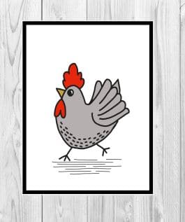 Cute grey chicken , farmhouse style A4 Print - product image 3