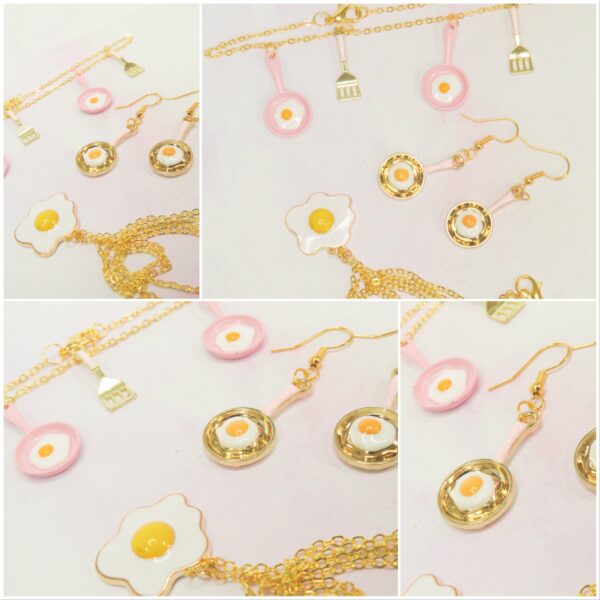 Fried egg jewellery set -gift set- kawaii- egg – cute – adorable- gold- gift - product image 5