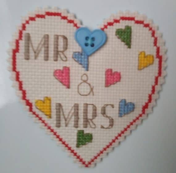 Mr and Mrs Cross Stitch Fridge Magnet - product image 2