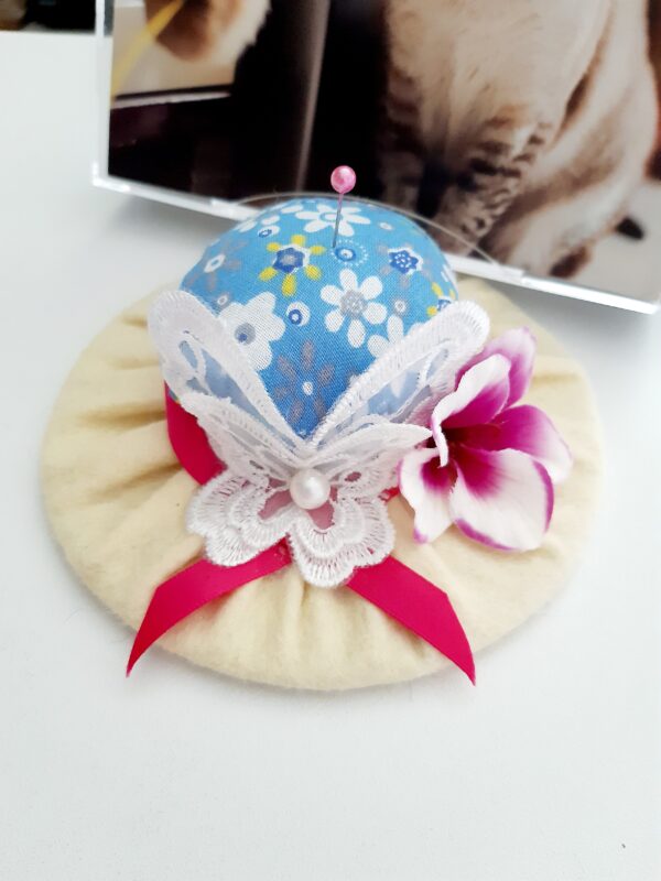 Butterfly flower pincushion hat decoration. - product image 3