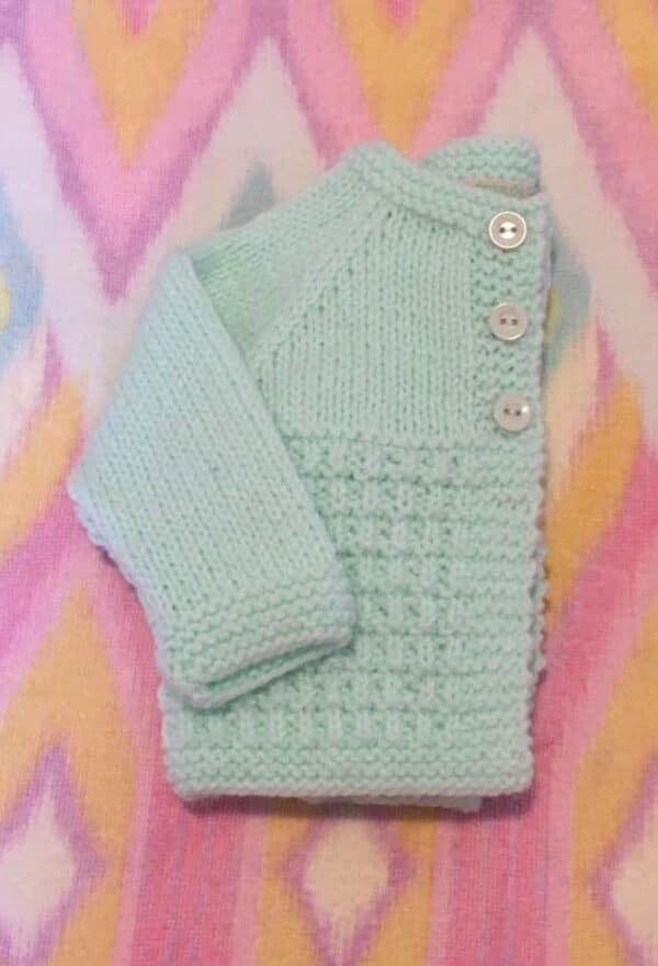 Hand knitted baby outfit in apple green - product image 2