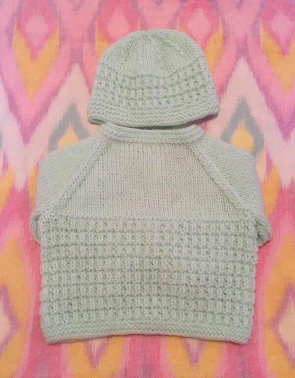 Hand knitted baby outfit in apple green - product image 3