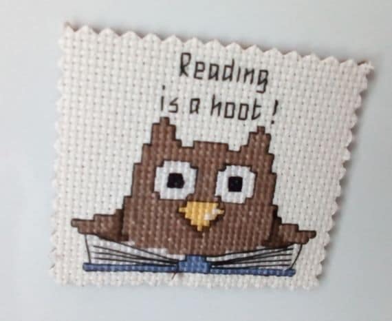 Reading is a Hoot – Owl with Book Cross Stitch fridge Magnet - main product image