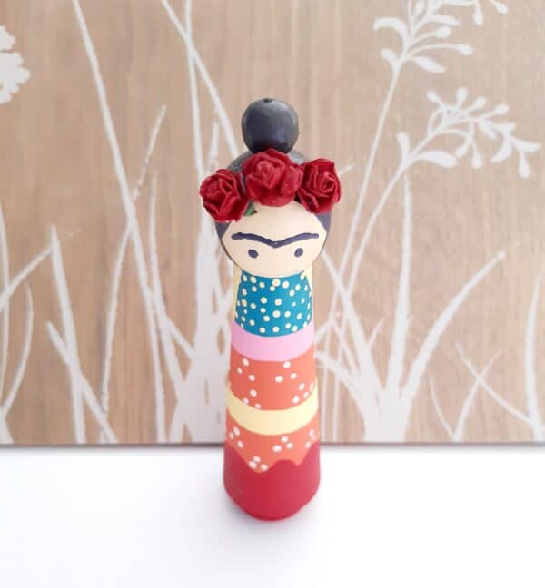 Frida Kahlo Mexican wooden Peg Doll. - main product image