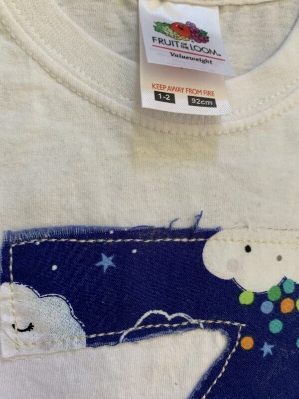 SUMMER OFFER Number 3 size 1-2 appliqué birthday t-shirt. White with rainbow clouds print. - product image 2