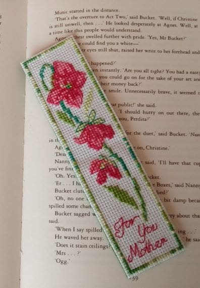 For You Mother Pink Flowers Cross Stitch Bookmark - main product image