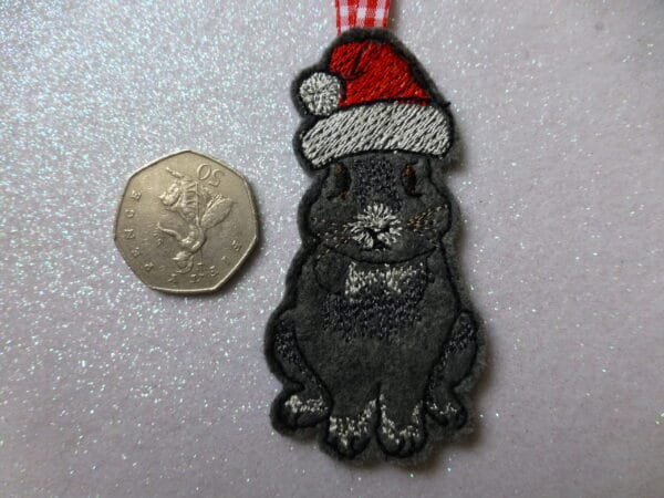 Felt hanging Christmas decoration – black bunny in Santa hat - main product image