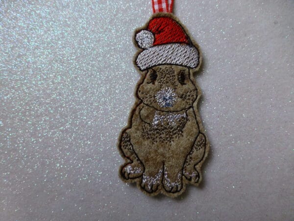 Christmas tree decoration – embroidered felt rabbit in Santa hat - main product image