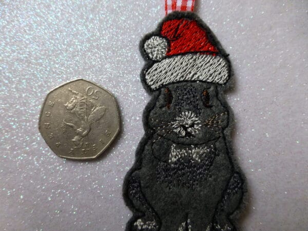 Felt hanging Christmas decoration – black bunny in Santa hat - product image 2