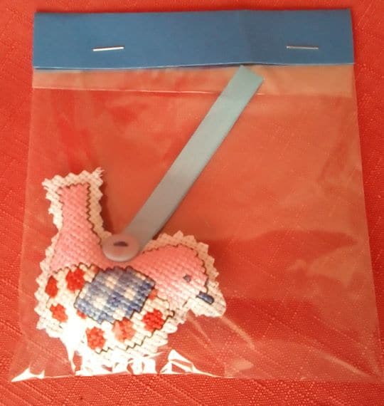 Pink & Blue Gingham Cross Stritch Bird Hanger - main product image