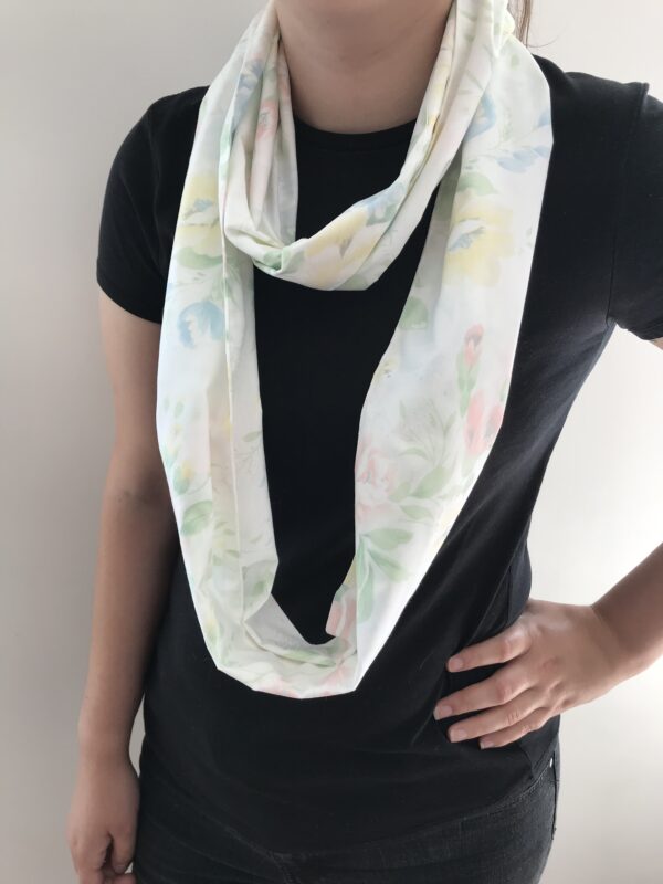 White and pastel floral infinity scarf - main product image