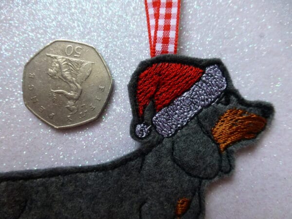 Dachshund in Santa Hat hanging decoration - product image 2