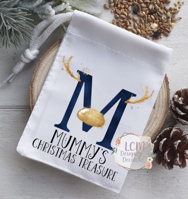Personalised Christmas Treasure Bag Navy & Gold - main product image
